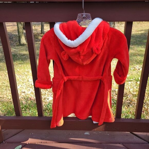 Baby Gap Red White Fuzzy Trim Long Sleeve Hooded Holiday Robe Size 3 Years - Picture 7 of 10